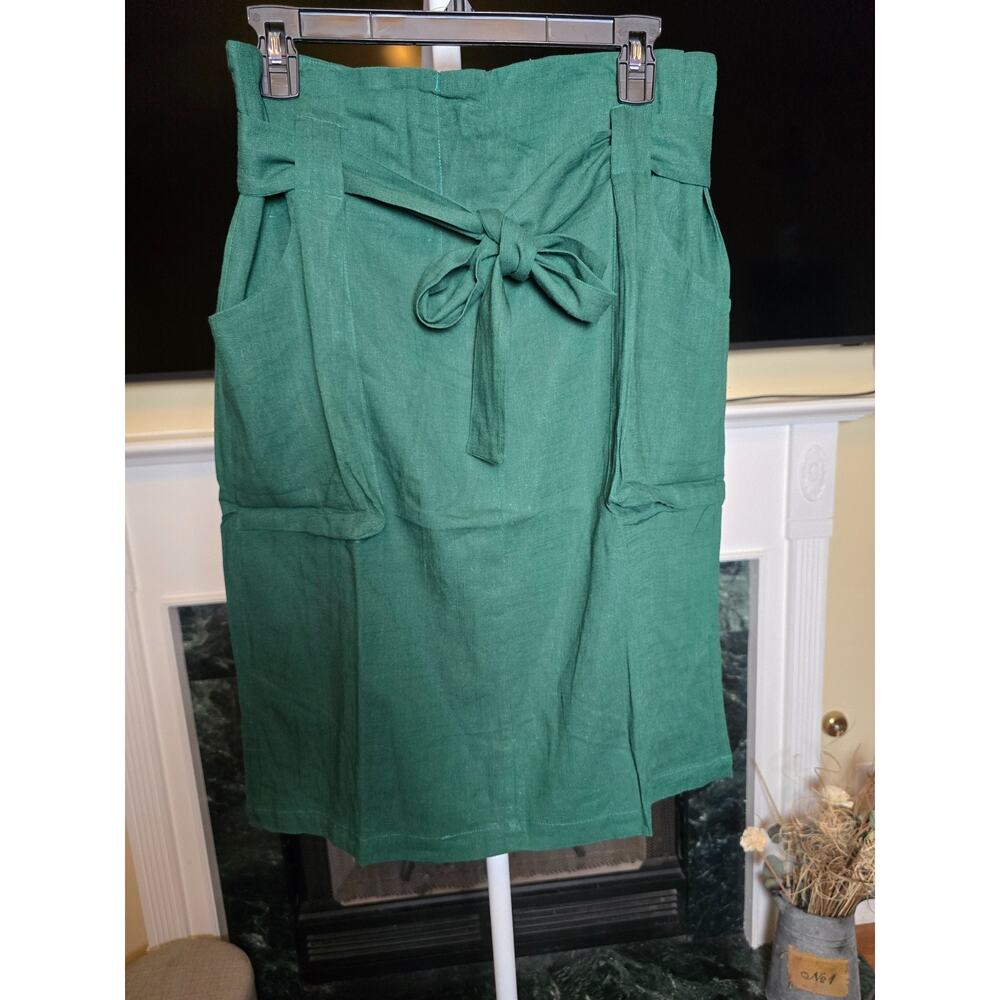 High-Waist Forest Green Tie-Belt Skirt - Picture 2 of 9